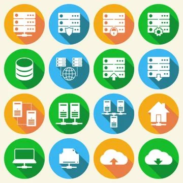 Hosting technology icons set Stock Illustration
