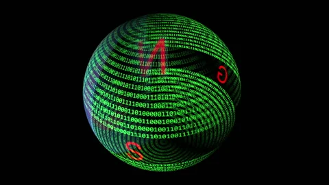 Hosting  text and binary data on rotating sphere. Stock Footage 132216528