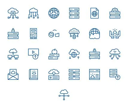 Hosting Vector Icon Collection featuring 25 Detail Enhanced Retina Ready Re.. Stock Illustration