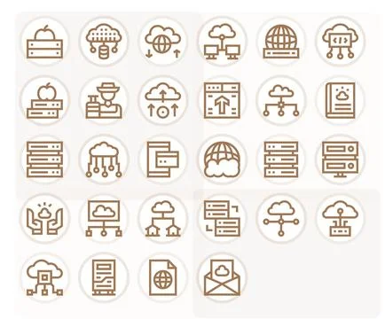 Hosting Vector Icon Library with 28 Bold Line High Resolution Pixel Aligned.. Stock Illustration