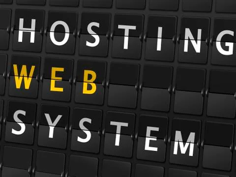 Hosting web system words on airport board Stock Illustration