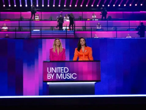 Hosts announce the qualifiers at Semifinal 1 of Eurovision 2024 Stock Photos