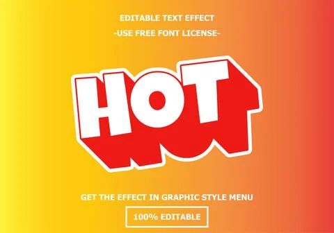 Hot 3D editable text effect template. Style premium free font license vector Stock Illustration