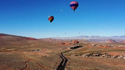 Hot Air Ballons Flight thru and then FlyOver Rainbow Balloon Stock Footage 169948434