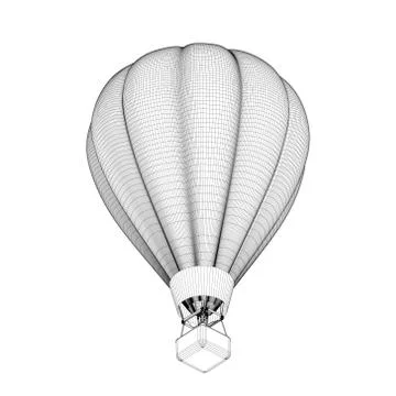 Hot air balloon. 3d Vector outline illustration. 3d isometric style. Stock Illustration