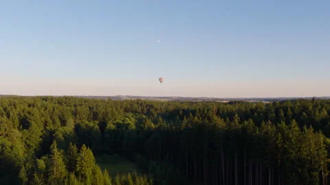 Hot Air Balloon Above Forest at Sunset in Czech Republic Stock Footage 340488580