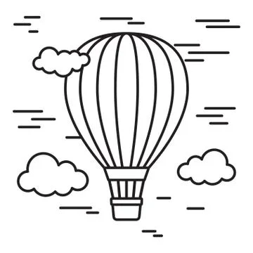 Hot Air Balloon and Clouds Stock Illustration
