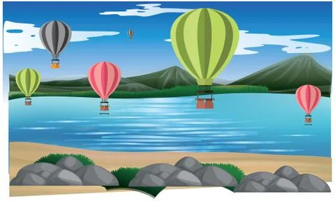 Hot air balloon on beach Illustrazione stock