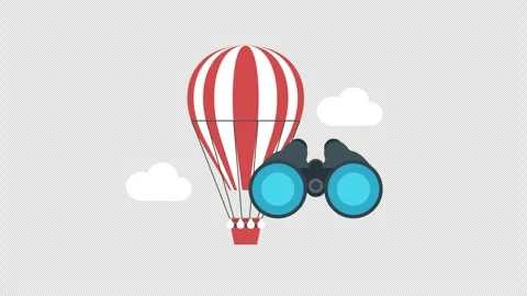 Hot Air Balloon with Binoculars Representing Vision and Business Opportunity Stock Footage 339780086