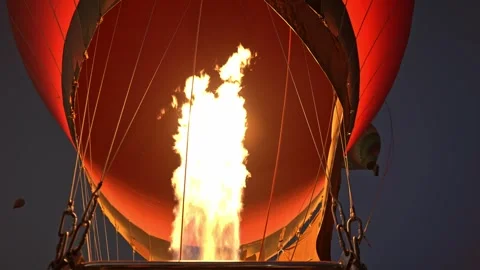 Hot Air Balloon Burner Blast During Night Inflation in Luxor Stock Footage 334235445