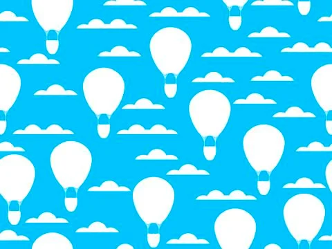 Hot air balloon in clouds seamless pattern. Balloon in the sky background. Ve イラスト素材