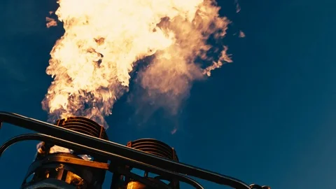 Hot air balloon. Fire bursts on sunset Stock Footage 86214009