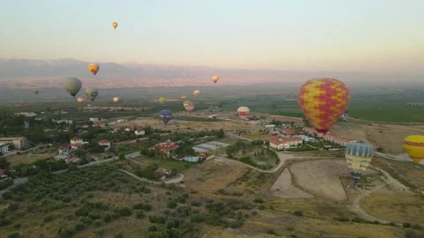 Hot air balloon flight at dawn in Turkey. Stock Footage 214859585