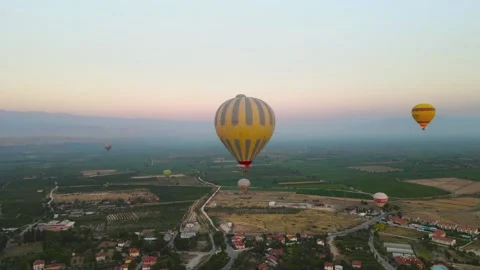Hot air balloon flight at dawn in Turkey. Stock Footage 214866170
