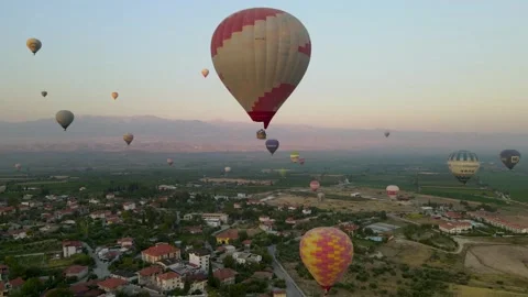 Hot air balloon flight at dawn in Turkey. Stock Footage 214871074