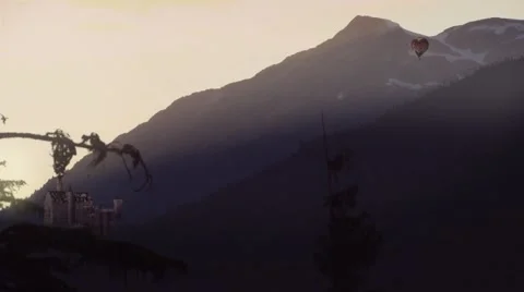 Hot Air Balloon Flight Over Dusky Mountains Video stock 40361987