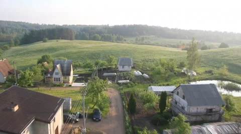 Hot air balloon flying over the Trakai Island in Lithuania Stock Footage 7136874