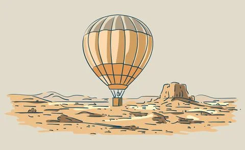Hot Air Balloon Flying Over Desert Landscape Vector Illustration Stock Illustration