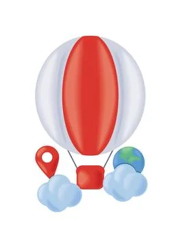 Hot air balloon with globe map Stock Illustration