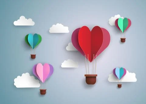 Hot air balloon in a heart shape. Stock Illustration