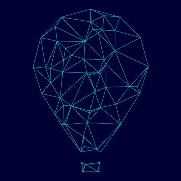 Hot air balloon low poly triangulation triangulated polygonal electric cyan b イラスト素材