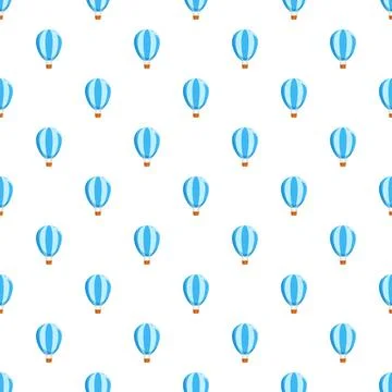 Hot air balloon seamless pattern with blue stripes Stock Illustration