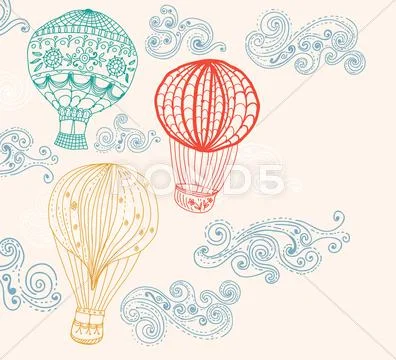 Hot air balloon in sky background Stock Illustration