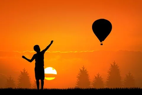 Hot air balloon in the sky Stock Illustration