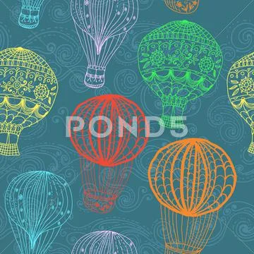Hot air balloon in sky, seamless background Stock Illustration