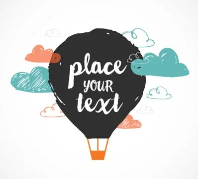 Hot air balloon in the sky - vector hand drawing illustration Stock Illustration