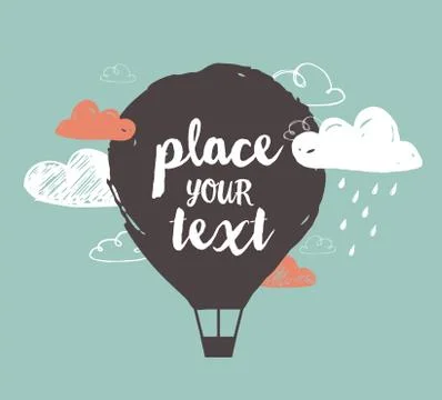 Hot air balloon in the sky - vector hand drawing illustration Stock Illustration