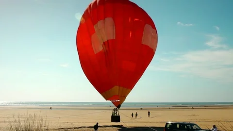 Hot Air Balloon Trying Fail Take Off From Beach Stock Footage 87978719