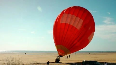 Hot Air Balloon Trying Fail Take Off From Beach Stock Footage 87979052