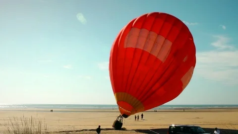 Hot Air Balloon Trying Fail Take Off From Beach Stock Footage 87979374
