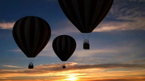 Hot Air Balloons Beautiful Silhouette in the sunset Stock Footage