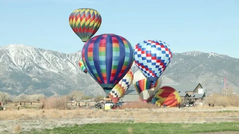 Hot Air Balloons in Carson Valley Nevada with Shallow Depth of Field - 11 Stock Footage 200815214