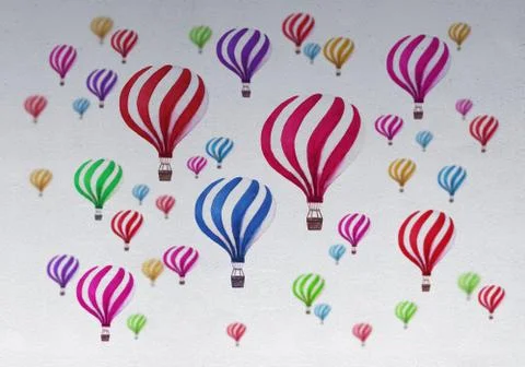 Hot air balloons with clouds on gray background Stock Illustration