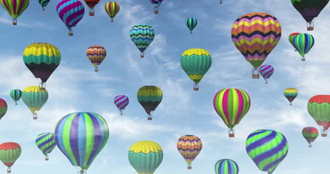 Hot air balloons floating over sky. Looping animation. 3D render. Stock Footage 297212408