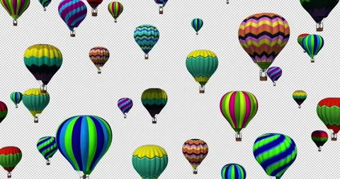 Hot air balloons floating over alpha. Looping. 3D render. Stock Footage 297212420