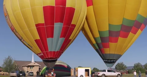 Hot air balloons getting ready to take off Stock Footage 236435513