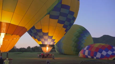 Hot Air Balloons Inflating, zooming in Stock Footage