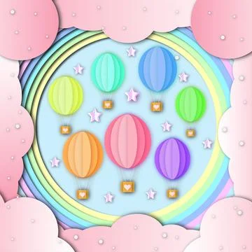 Hot air balloons inside the clouds Ilustración de archivo