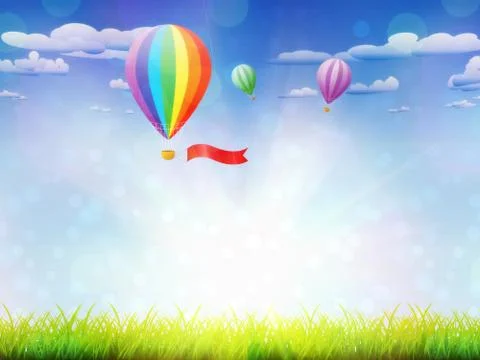 Hot air balloons over grass field Stock-Illustration