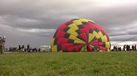 Hot air balloons preparing for flight Stock Footage 8968379