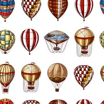 Hot Air Balloons seamless pattern. Vector retro flying airships. Template イラスト素材