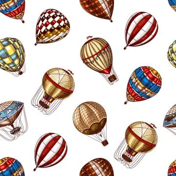 Hot Air Balloons seamless pattern. Vector retro flying airships. Template イラスト素材