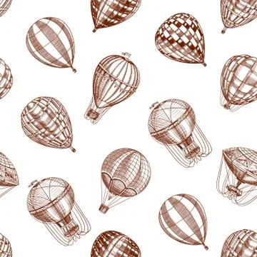 Hot Air Balloons seamless pattern. Vector retro flying airships. Template イラスト素材