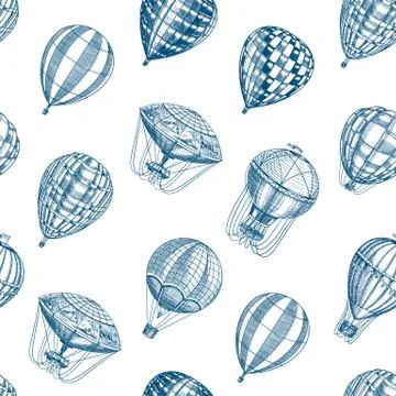 Hot Air Balloons seamless pattern. Vector retro flying airships. Template イラスト素材