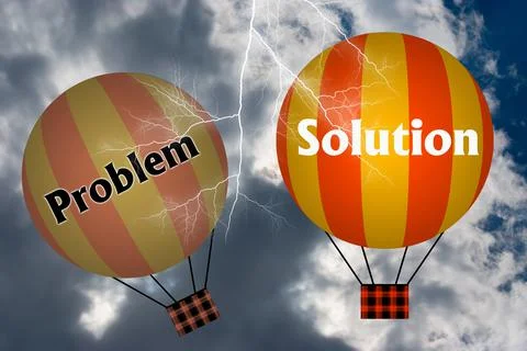 Hot air balloons with SOLUTION concept. Abstract background, Thinking and Cre Stock Illustration