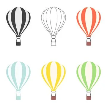 Hot Air Balloons Vector Set Isolated Icons Collection in Different Color St.. Stock Illustration